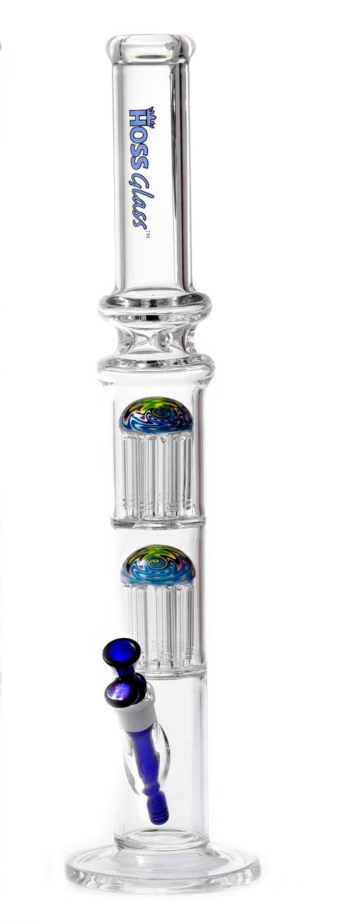 HOSS GLASS 22" STRAIGHT TUBE W/ DOUBLE 8-ARM PERC & REVERSAL WORK - BLUE | Jupiter Grass