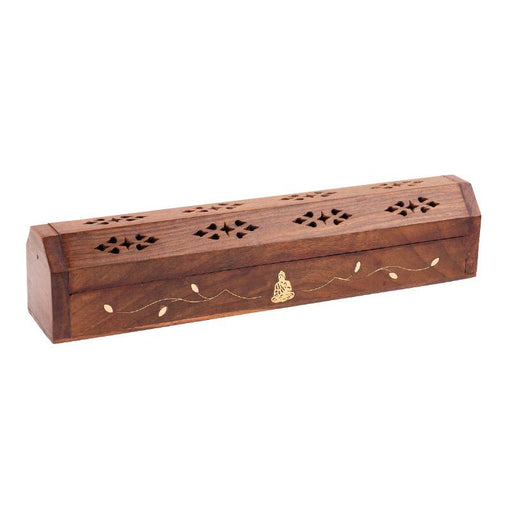 12" Wooden Coffin Incense Burner - Buddha Inlay | Jupiter Grass