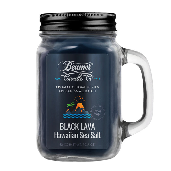 Aromatic Home Series - 12oz Glass Mason Jar - Black Lava Hawaiian Sea Salt