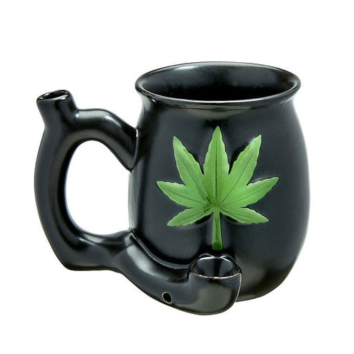Premium Roast & Toast Ceramic Mug W/ Pipe - Matte Black W/ Green Leaf | Jupiter Grass