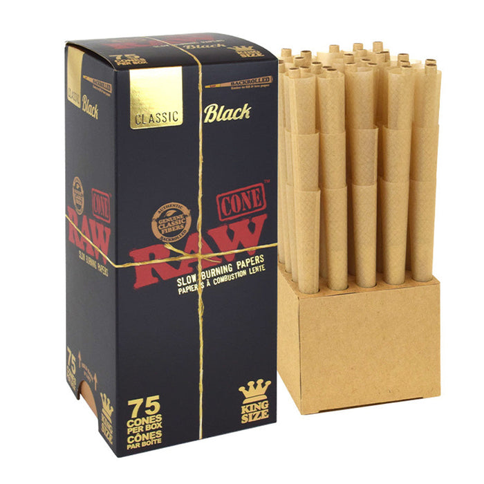 RAW | Black King Size Pre-Rolled Cones – 75 Pack | Jupiter Grass