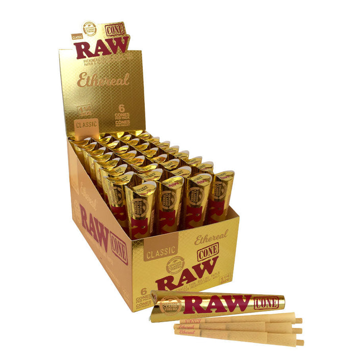 RAW | Ethereal 1 1/4 Size Unrefined Pre-Rolled Cones – 6 Pack (Box of 32) | Jupiter Grass