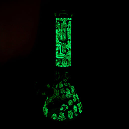 14" Glow-in-the-Dark Egyptian Design Beaker Bong – 7mm Thick | Jupiter Grass
