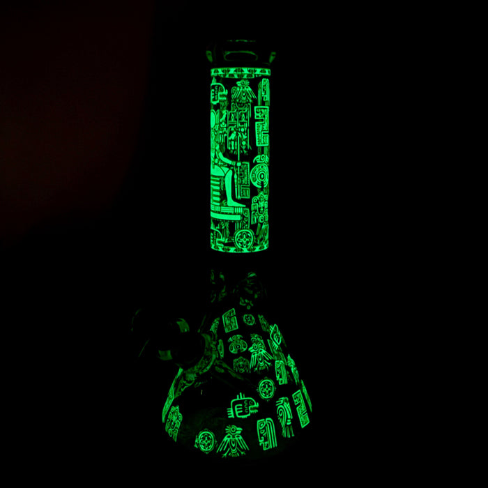 14" Glow-in-the-Dark Egyptian Design Beaker Bong – 7mm Thick | Jupiter Grass
