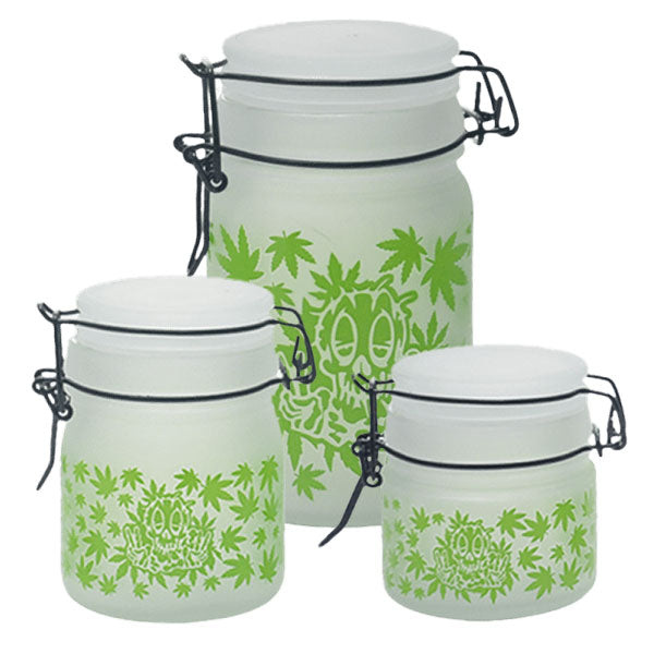 Green Leaf Glass Storage Jar-Multiple Sizes Available [SMKZ-144] | Jupiter Grass