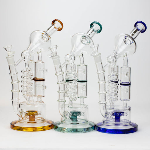 13" Infyniti Coil, dual honeycome and flower diffuser glass recycler bong | Jupiter Grass