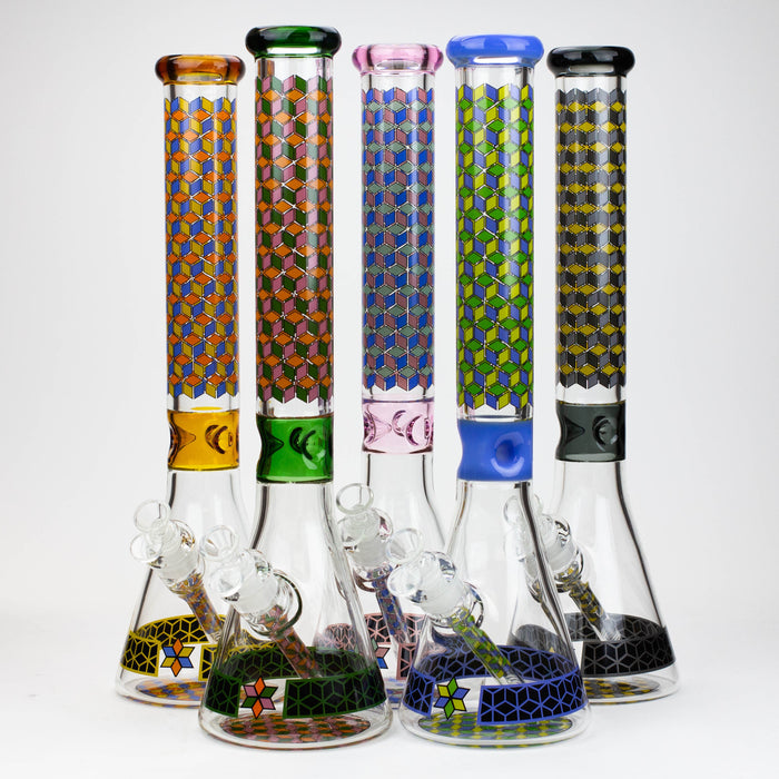 18" Cubic Pattern 7 mm glass water bong | Jupiter Grass