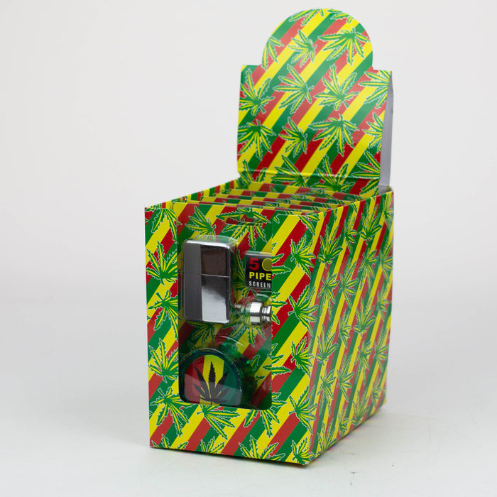 Metal Pipe,Grinder, Lighter and screen set Box of 6 [SCP15009] | Jupiter Grass