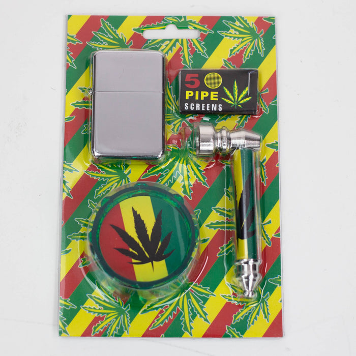 Metal Pipe,Grinder, Lighter and screen set Box of 6 [SCP15009] | Jupiter Grass