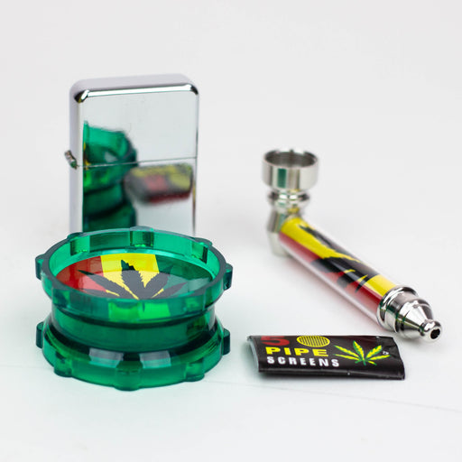 Metal Pipe,Grinder, Lighter and screen set Box of 6 [SCP15009] | Jupiter Grass
