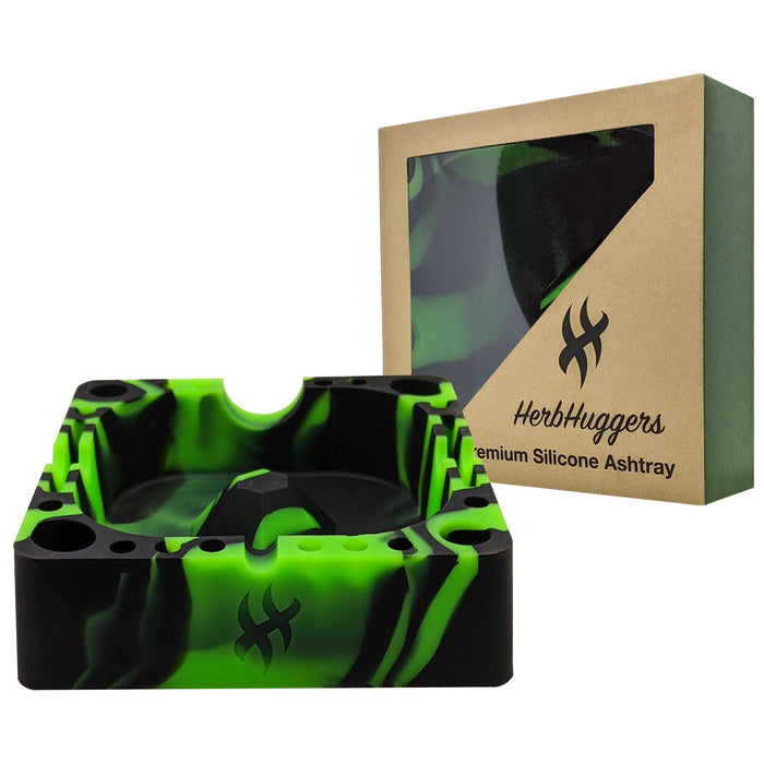 Herbhuggers | Premium Silicone Ashtray Featuring Center Tap Ash and Glassware Clearer with Accessory Organizing Slot Holders | Jupiter Grass