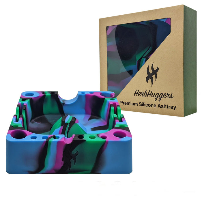 Herbhuggers | Premium Silicone Ashtray Featuring Center Tap Ash and Glassware Clearer with Accessory Organizing Slot Holders | Jupiter Grass