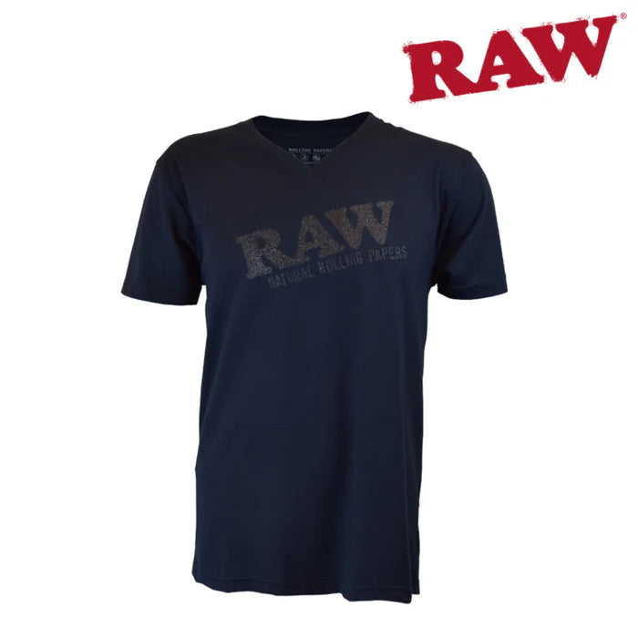 Raw | Black Glitter Logo V-Neck T-SHIRT 2XL | Jupiter Grass