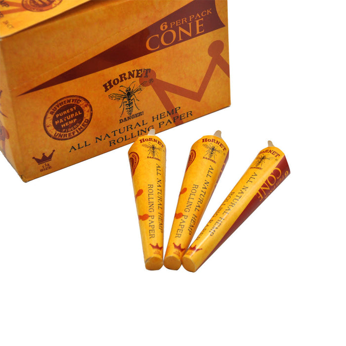 HORNET | 1-1/4 Size Natural Pre-Rolled Paper Cones 6 x 24CT | Jupiter Grass