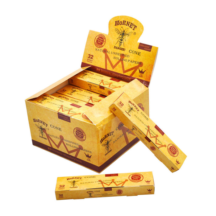 HORNET | Natural Unrefined 1-1/4 Size Pre Rolled Paper Cones Smoking 32 Pack Cone | Jupiter Grass