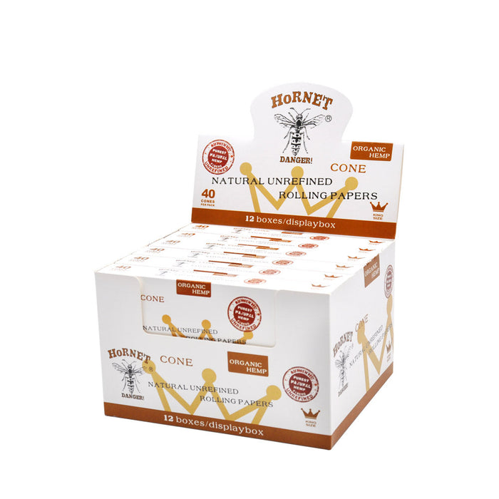 Hornet | Natural Unrefined King Size Pre Rolled Paper Cones Smoking White 40 Pack Cone | Jupiter Grass