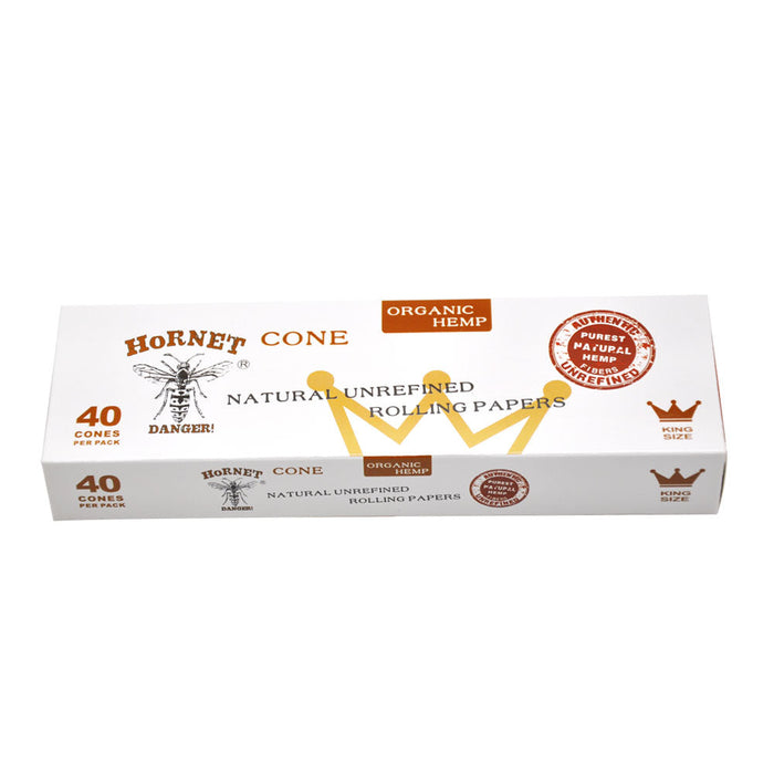 Hornet | Natural Unrefined King Size Pre Rolled Paper Cones Smoking White 40 Pack Cone | Jupiter Grass