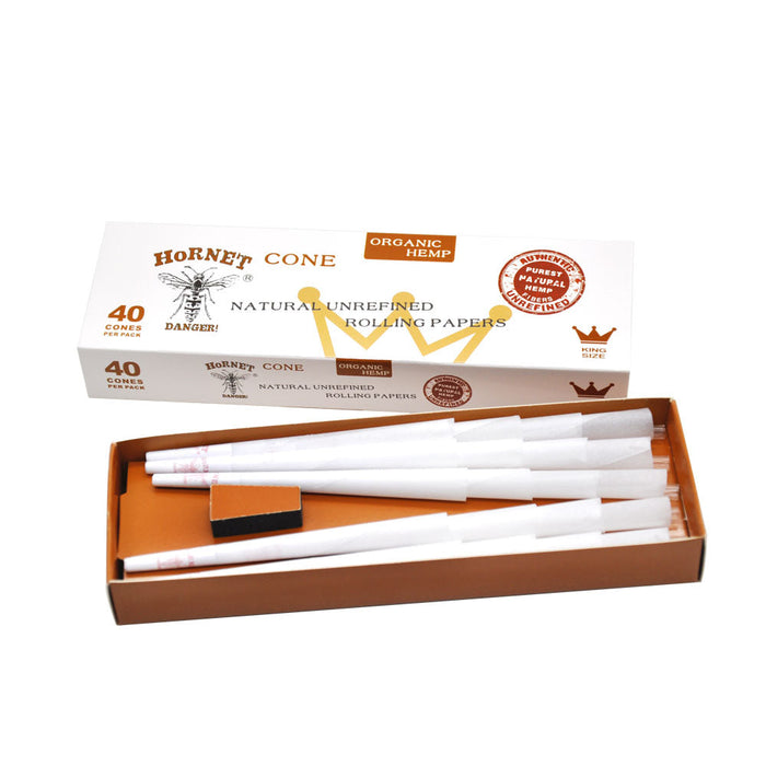 Hornet | Natural Unrefined King Size Pre Rolled Paper Cones Smoking White 40 Pack Cone | Jupiter Grass