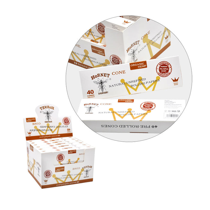 Hornet | Natural Unrefined King Size Pre Rolled Paper Cones Smoking White 40 Pack Cone | Jupiter Grass