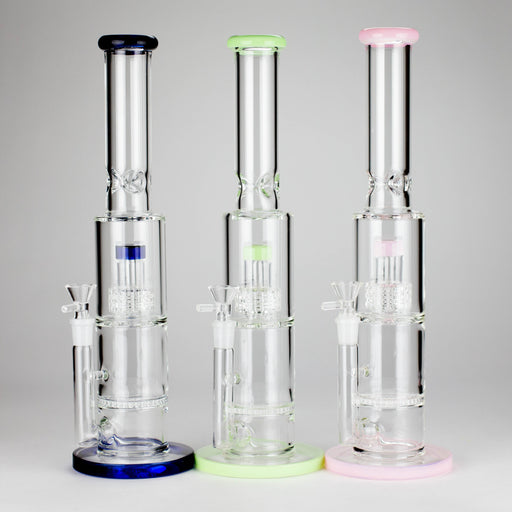 15" Color accented glass water bong with Double Perc | Jupiter Grass