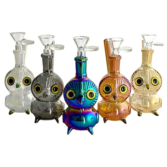 5.5" Owl Design Electroplate Glass Bong – Compact & Stemless | Jupiter Grass
