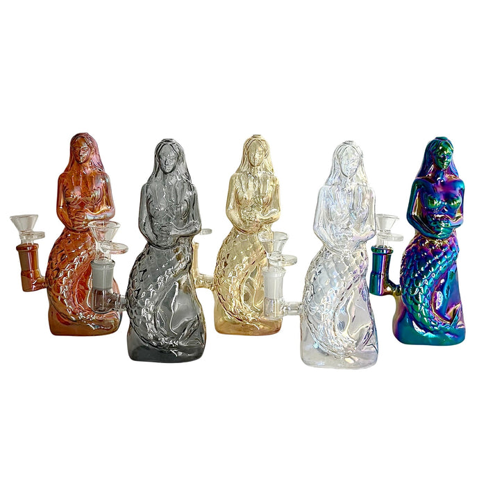 7" Mermaid Design Electroplate Glass Bong – Compact & Stemless | Jupiter Grass