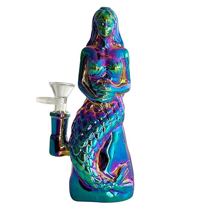 7" Mermaid Design Electroplate Glass Bong – Compact & Stemless | Jupiter Grass