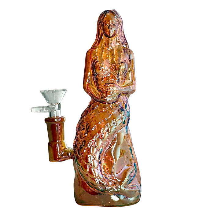 7" Mermaid Design Electroplate Glass Bong – Compact & Stemless | Jupiter Grass