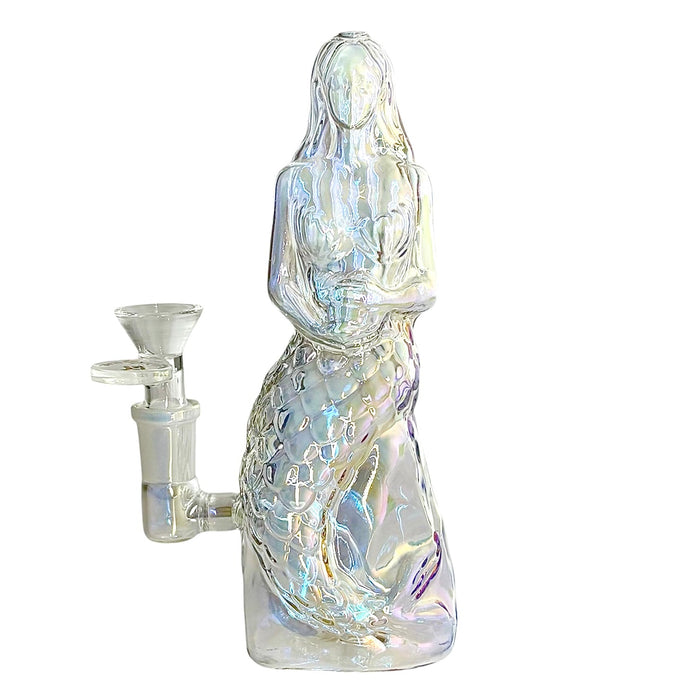 7" Mermaid Design Electroplate Glass Bong – Compact & Stemless | Jupiter Grass