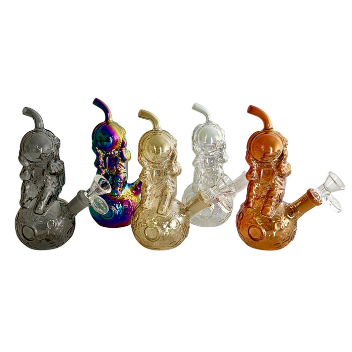 6" Astronaut Design Electroplate Glass Bong – Compact & Stemless | Jupiter Grass
