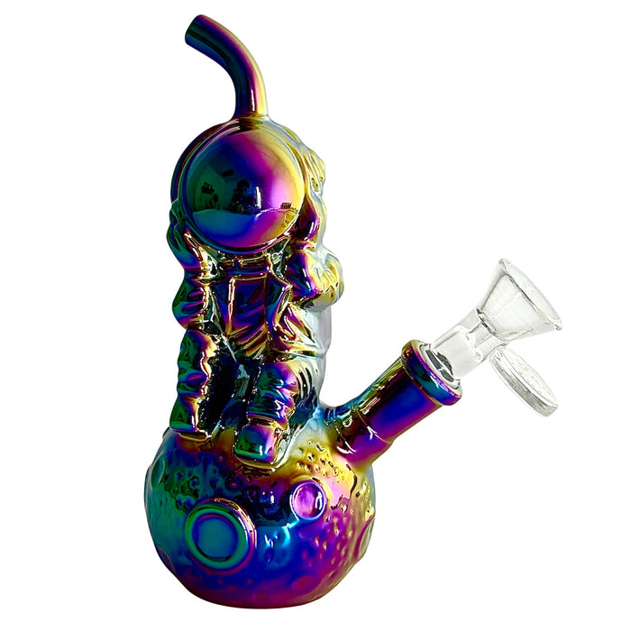 6" Astronaut Design Electroplate Glass Bong – Compact & Stemless | Jupiter Grass