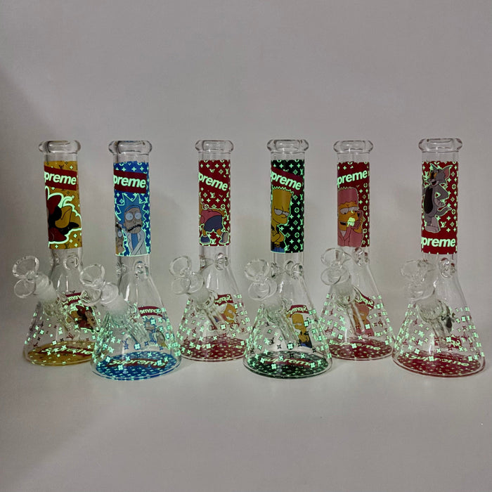 10" Cartoon Glow-in-the-Dark Glass Beaker Bong – 3-Piece Set | Jupiter Grass