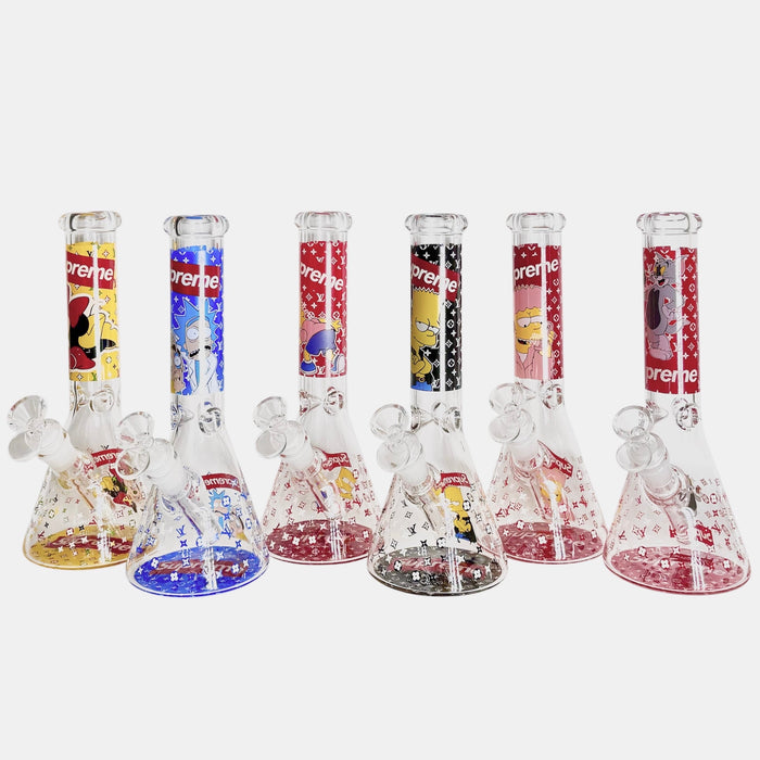 10" Cartoon Glow-in-the-Dark Glass Beaker Bong – 3-Piece Set | Jupiter Grass