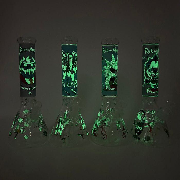 14" Glow in the Dark Cartoon Beaker Bong – 7mm Thick Borosilicate Glass | Jupiter Grass