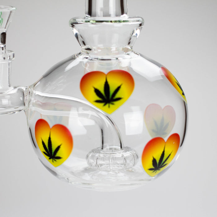 Haze | 9″ Heart Leaf Bubble Base Glass Bong – Teal (Mini-R) | Jupiter Grass