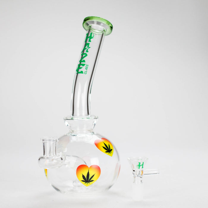 Haze | 9″ Heart Leaf Bubble Base Glass Bong – Teal (Mini-R) | Jupiter Grass