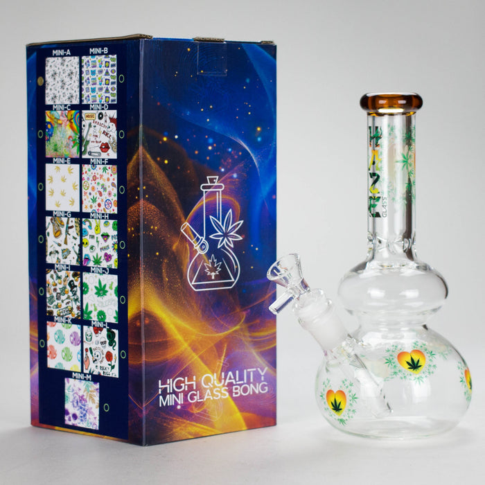 Haze | 9″ Heart Leaf Double Bubble Base Glass Bong with Color Lip – Amber (Mini-U) | Jupiter Grass