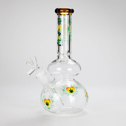 Haze | 9″ Heart Leaf Double Bubble Base Glass Bong with Color Lip – Amber (Mini-U) | Jupiter Grass