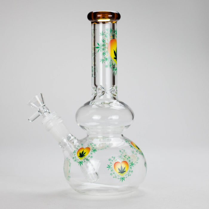 Haze | 9″ Heart Leaf Double Bubble Base Glass Bong with Color Lip – Amber (Mini-U) | Jupiter Grass