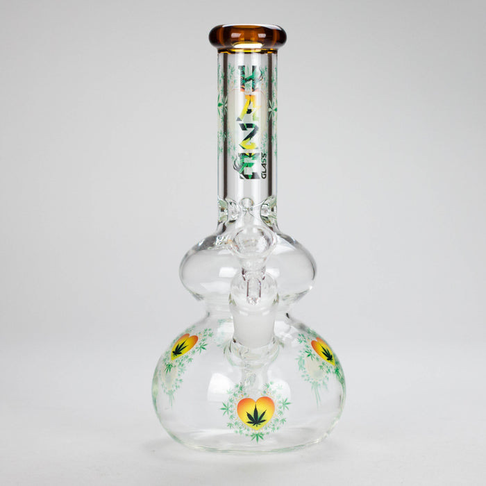 Haze | 9″ Heart Leaf Double Bubble Base Glass Bong with Color Lip – Amber (Mini-U) | Jupiter Grass