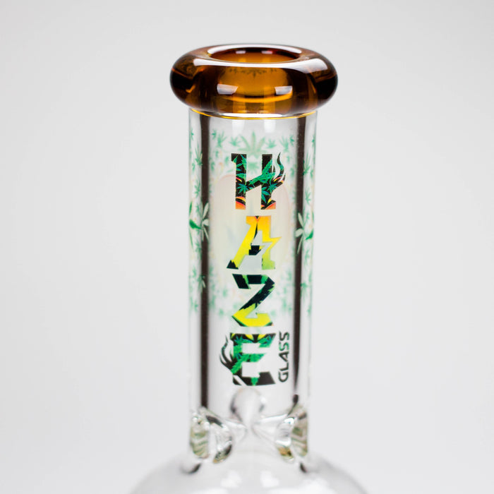 Haze | 9″ Heart Leaf Double Bubble Base Glass Bong with Color Lip – Amber (Mini-U) | Jupiter Grass