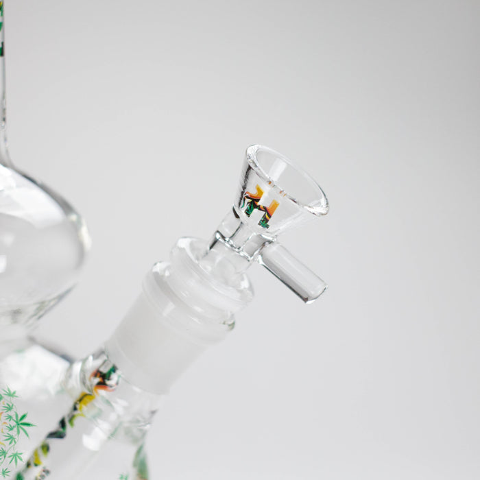 Haze | 9″ Heart Leaf Double Bubble Base Glass Bong with Color Lip – Amber (Mini-U) | Jupiter Grass