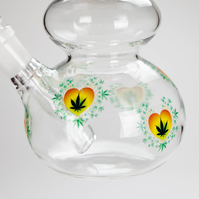 Haze | 9″ Heart Leaf Double Bubble Base Glass Bong with Color Lip – Amber (Mini-U) | Jupiter Grass