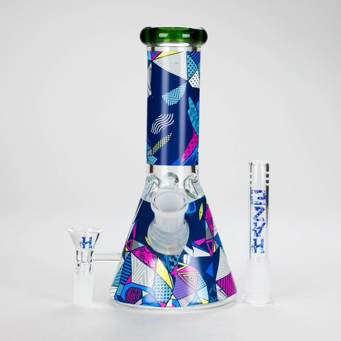 Haze | 8″ Geometric Figure Beaker Glass Bong with Color Lip – Green (Mini-X) | Jupiter Grass