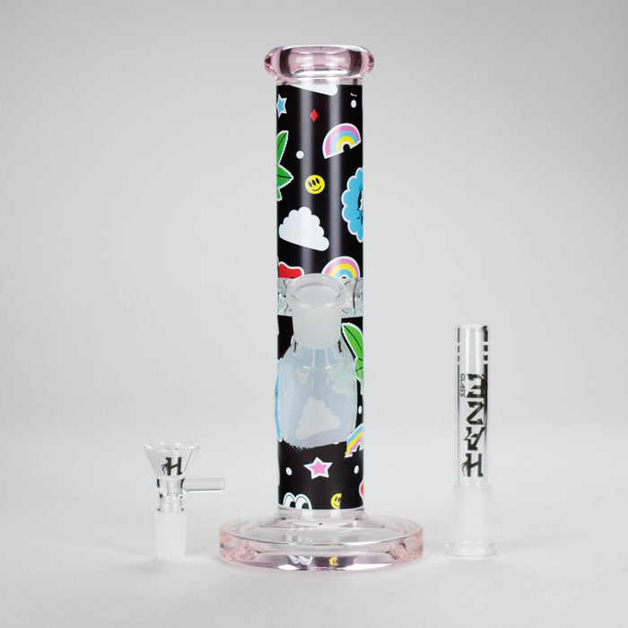 Haze | 9″ Face Emoji Straight Tube Glass Bong with Color End – Pink (Mini-Z) | Jupiter Grass