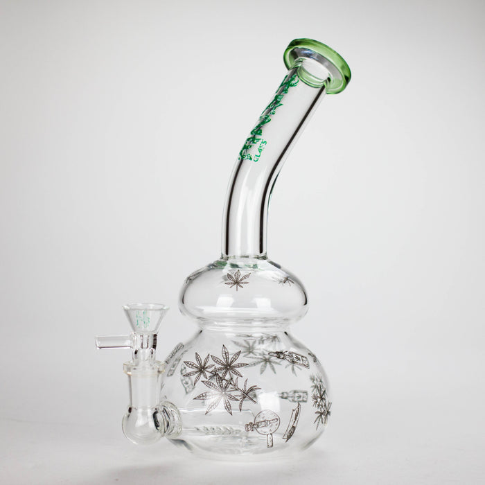 Haze | 9" Bubble Base Glass Bong Green Weed Leaf Design (Mini-A)