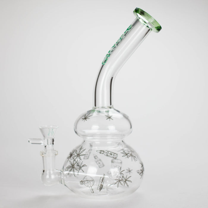 Haze | 9" Bubble Base Glass Bong Green Weed Leaf Design (Mini-A)