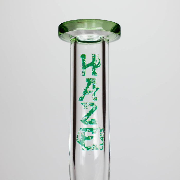 Haze | 9" Bubble Base Glass Bong Green Weed Leaf Design (Mini-A)