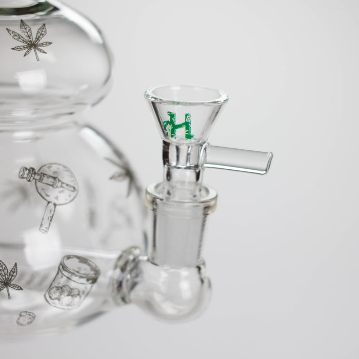 Haze | 9" Bubble Base Glass Bong Green Weed Leaf Design (Mini-A)