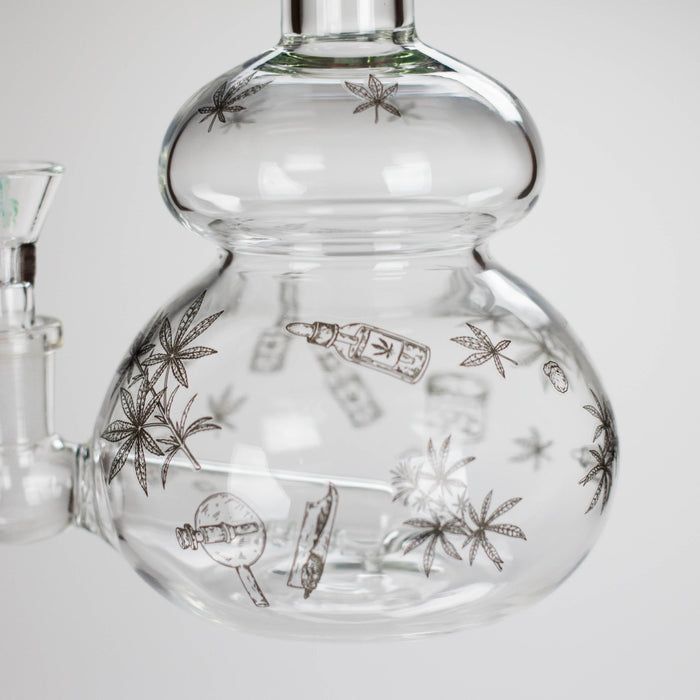 Haze | 9" Bubble Base Glass Bong Green Weed Leaf Design (Mini-A)